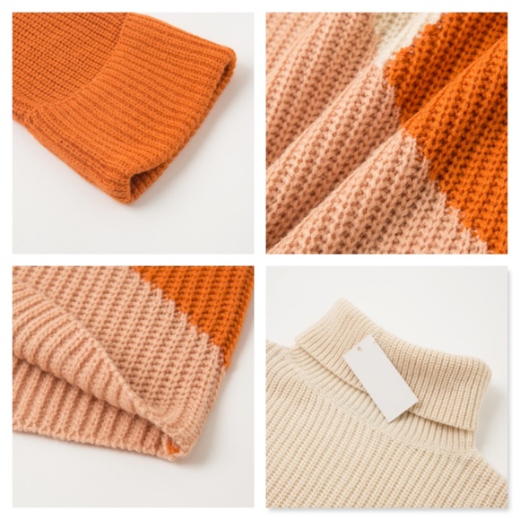 Colorblock Trutleneck Sweater Orange Beige - Picture 12 of 16